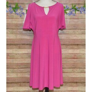 Ashley Graham Beyond Pink Fit N Flare Dress L Flutter Sleeve V-Neck Knee Length
